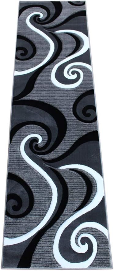 Masada Rugs Sophia Collection Hand Carved Runner Area Rug Modern Contemporary Grey White Black (2 Feet 8 Inch X 10 Feet) Runner