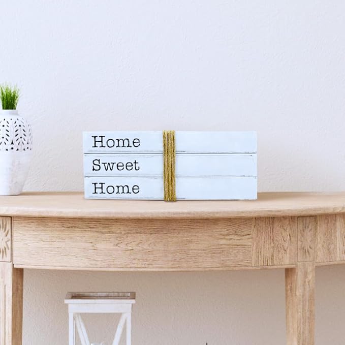 TenXVI Designs Home Sweet Home Sign Decorative Books - Set of 3 White Rustic Blank Books with Real Pages for Coffee Table Decor, Entryway Table Home Decor, Blank Books