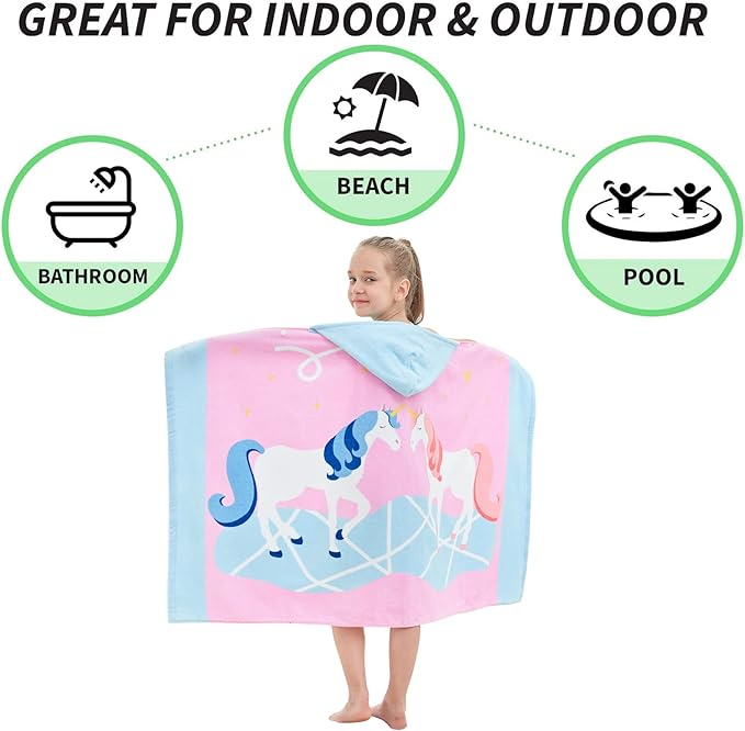 Kids Bath Towels, Kids Towel Girls Boys Hooded Beach,Bathroom,Pool Swim Towels 30 × 50 INCH Large Size Ultra Absorbent Cute Cartoon Animal Full Vitality 100% Cotton Wearable Wrap for Child