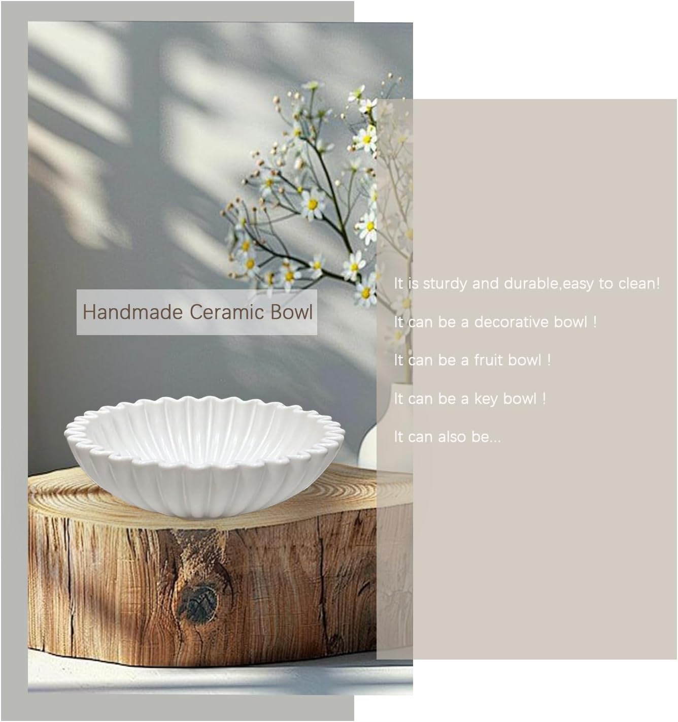 Large Ceramic Decorative Bowl -White Decorative Bowls for Home Decor-Perfect for Entry Way Table, Fruit Bowl, Key Bowl
