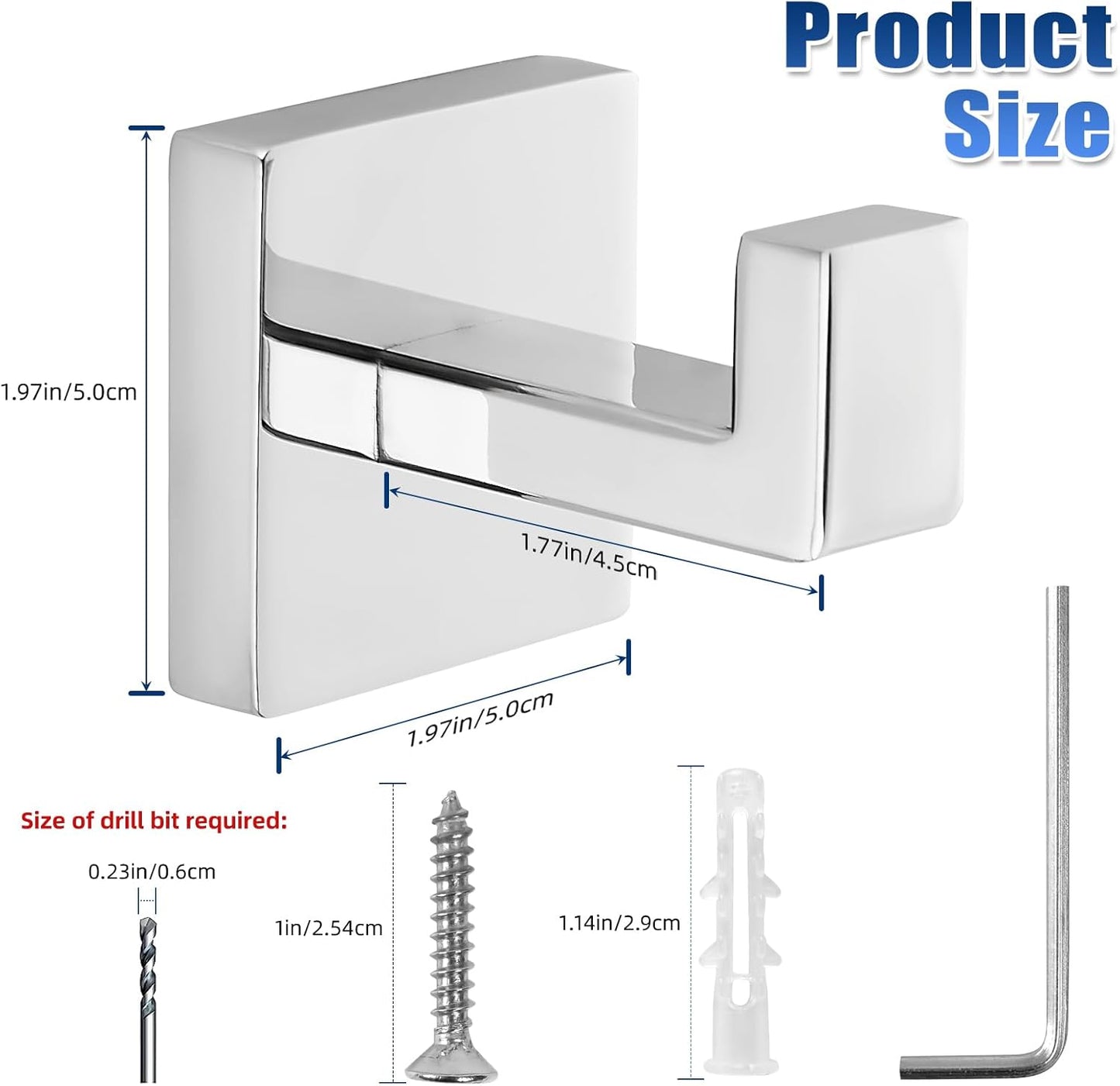 Towel Hooks for Bathrooms, Heavy Duty Wall Mounted Stainless Steel Modern Hook, 4 Pack – Ideal for Hanging Towels, Robes, Coats, in Kitchen, Bedroom, Bathroom, or Hotel (2, Chrome Polished)