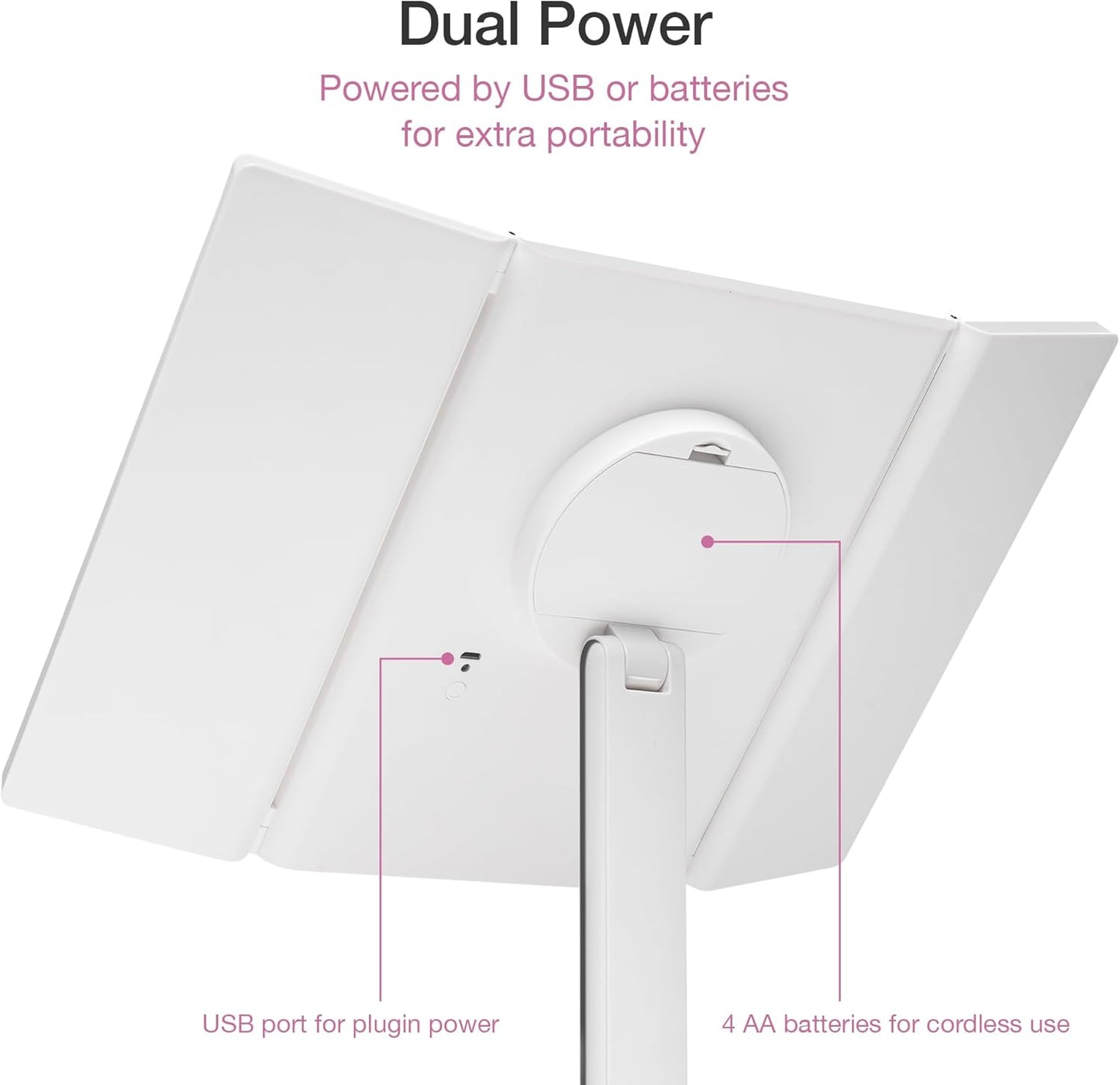 Fancii Makeup Mirror with Natural LED Lights, Lighted Trifold Vanity Mirror with 5X & 7X Magnifications - 40 Dimmable Lights, Touch Screen, Cosmetic Stand - Sora (White)