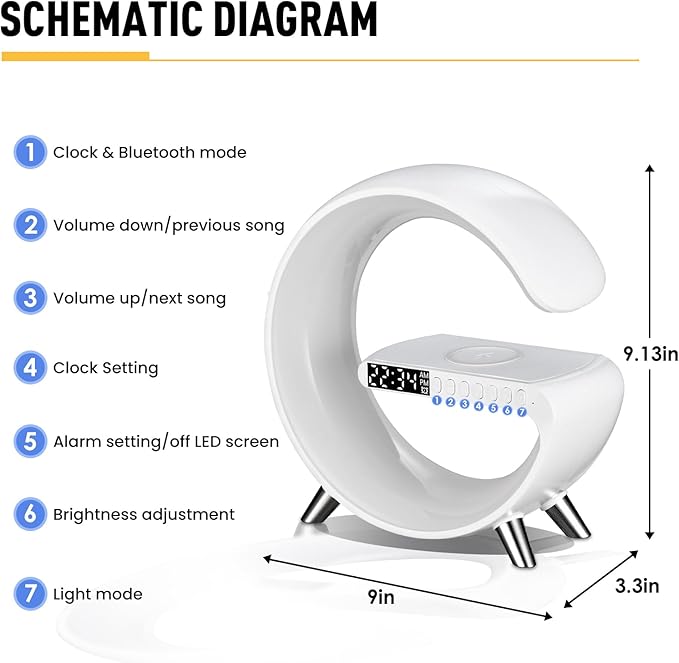 5-in-1 Smart Bedside Lamp with Bluetooth Speaker & APP Control, Wireless Charging Station, Sunrise Alarm Clock, RGB Mood Light, Ideal Gifts for Home, Office, Christmas (Black)