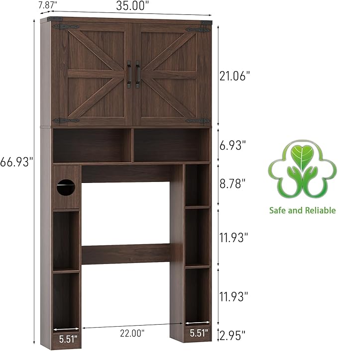Over The Toilet Storage Cabinet, Farmhouse Storage Cabinet Over Toilet with 2 Barn Doors ,Toilet Paper Holder Stand,Home Space-Saving Toilet Rack, for Laundry, Restroom, Bathroom.Espresso