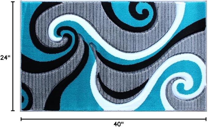 Masada Sophia Collection Hand Carved Modern Contemporary Turquoise White Grey Black Welcome Mat, Doormat, Bathroom Rug, Kitchen Mat, Small Space Rug (2 Feet X 3 Feet 4 Inch)