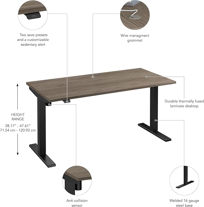 Bush Business Furniture 60-inch Electric Height Adjustable Standing Desk, Ergonomic Sit-Stand Computer Table for Home and Professional Office, Move 40 Series, Modern Hickory with Black Base