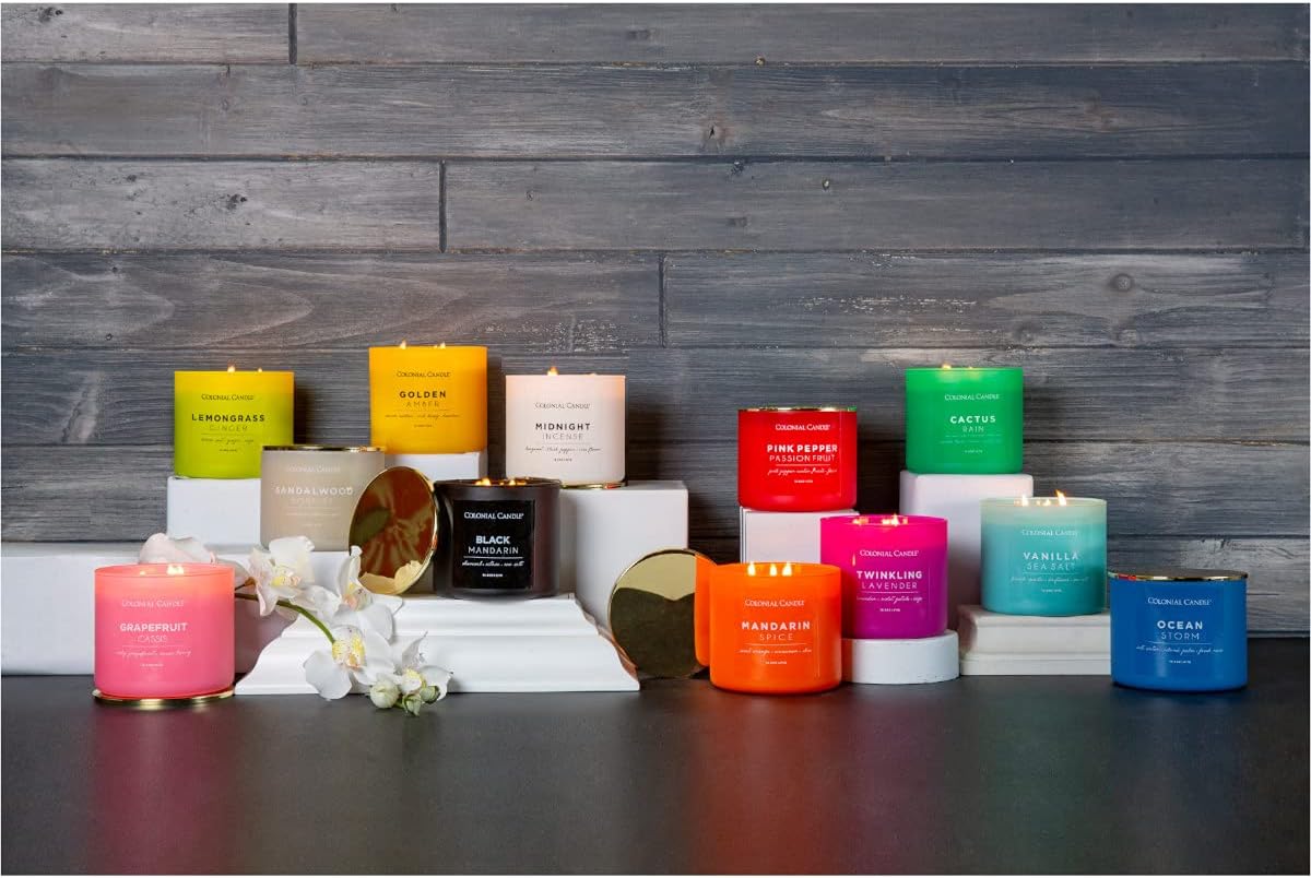 Colonial Candle Ocean Storm Scented Jar Candle, Pop of Color Collection, 3 Wick, Blue, 14.5 oz - Up to 60 Hours Burn