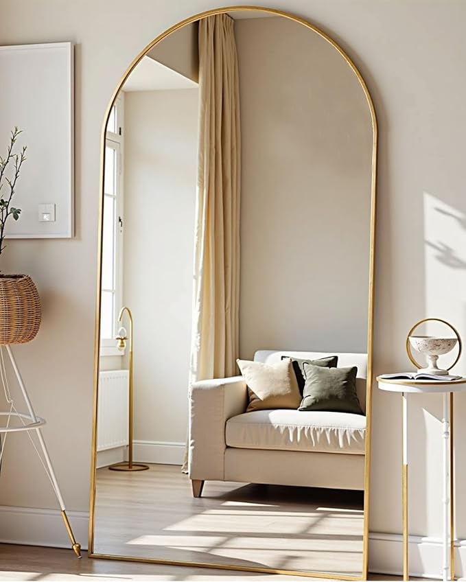 TinyTimes 81''x41'' Oversized Full Length Mirrors, Arched Floor Mirror with Stand, Full Body Large Oversized Standing Mirror/Leaning/Hanging Wall Mounted for Living Room, Bedroom, Gold