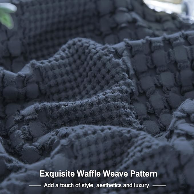 PHF 100% Cotton Waffle Pillow Shams Standard Size, 2 Pack 20" x 26" Soft Skin-Friendly Pillowcases, No Filling, Aesthetic Woven and Breathable Waffle Weave Pillow Case Covers for Bed, Dark Navy