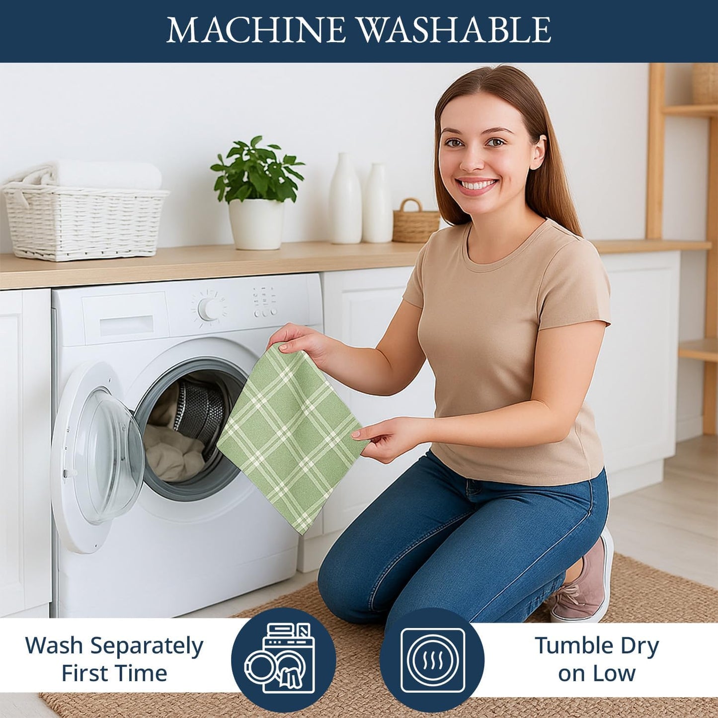 LANE LINEN Cotton Kitchen Towels Set, 4-Pack – Absorbent, Quick-Drying Dish Towels, 18" x 28" - Sage Green