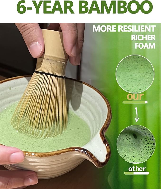 Matcha Whisk, Matcha Whisk Set Matcha Bamboo Whisk for Matcha Powder Handcrafted Organic Traditional Japanese Chasen, 100-Prong Matcha Stirrer Wisk Mixer Brush for Authentic Tea Preparation