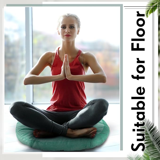 Jerify 4 Pcs Floor Pillow Cushions 22 x 22 Inch Round Square Large Meditation Floor Pillow for Classroom Adult Meditation Picnic Party Cushion for Seating Gift Christmas(Gradual Green,Round)