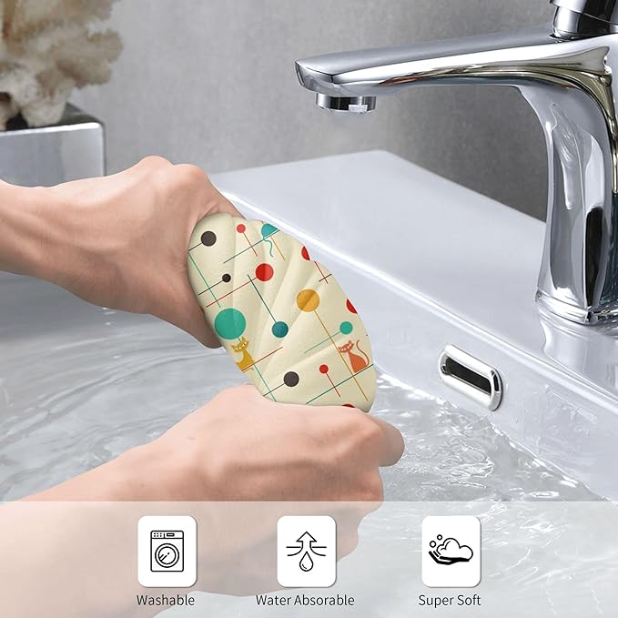 Mid Century Modern Cats Bath Hand Towels Set of 2 Soft Absorbent Retro Decorative Towel for Bathroom Home Kitchen Sports Gym Yoga 14"x28" Yellow Bathroom Decor