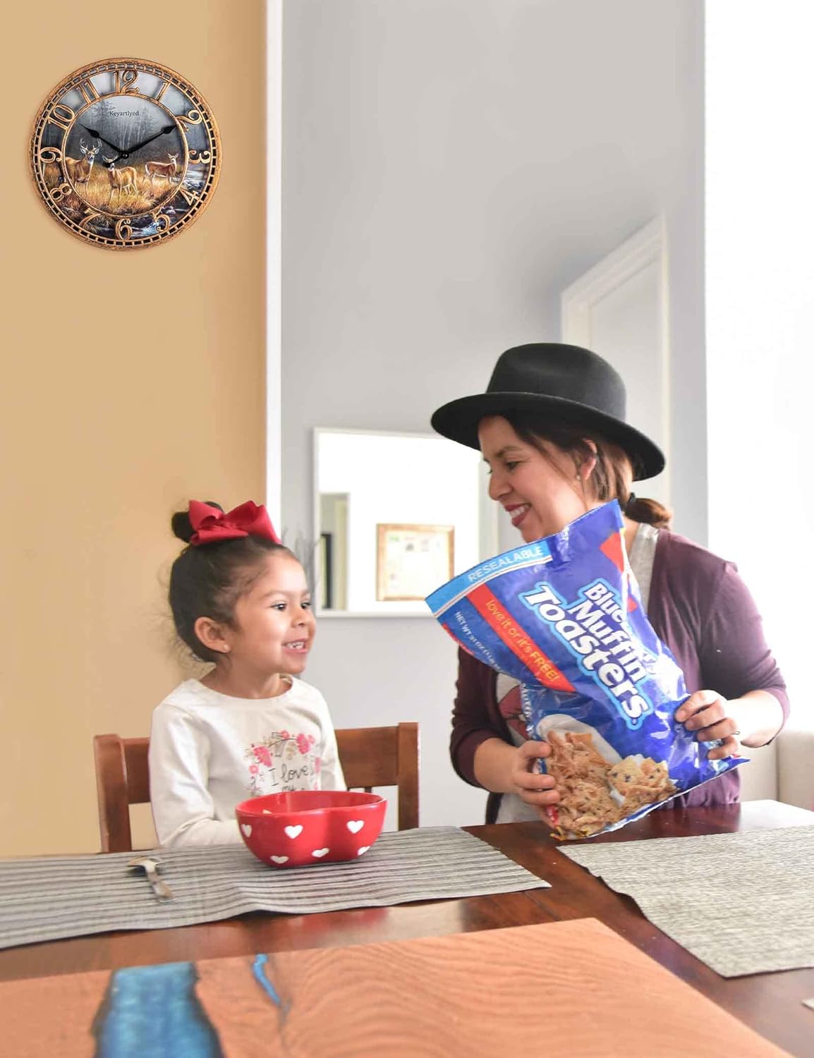 Round Wall Clock Farmhouse Plastic Deer Clock Battery Operated Silent Non-Ticking Rustic Clock 12 Inch for Home Kitchen Living Room Bedroom Office Decor (Antique Copper)