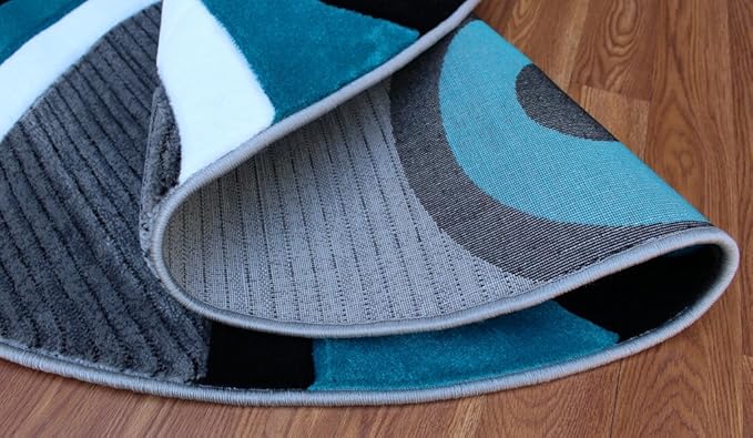 Masada Rugs Sophia Collection Hand Carved Round Area Rug Modern Contemporary Turquoise Grey White Black (8 Feet X 8 Feet) Round