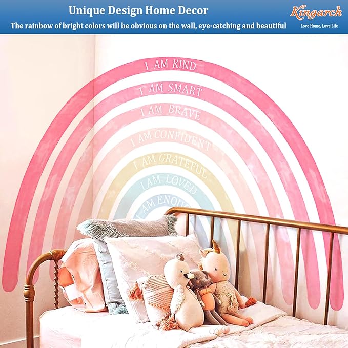 Large Colorful Rainbow Wall Decals, Insparational Peel and Stick Fabric Nursery Wall Decor, Removable Home Room Wall Decor Murals Stickers for Kids Girls Toddler Bedroom Living Room Playroom