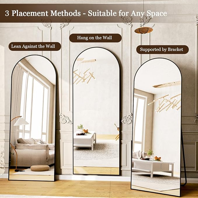 21 x 64 inch Arched Full Length Mirror, Black Arch Floor Mirror Full Length with Stand, Full Body Standing Mirror for Living Room, Bedroom, Hanging or Leaning Against The Wall