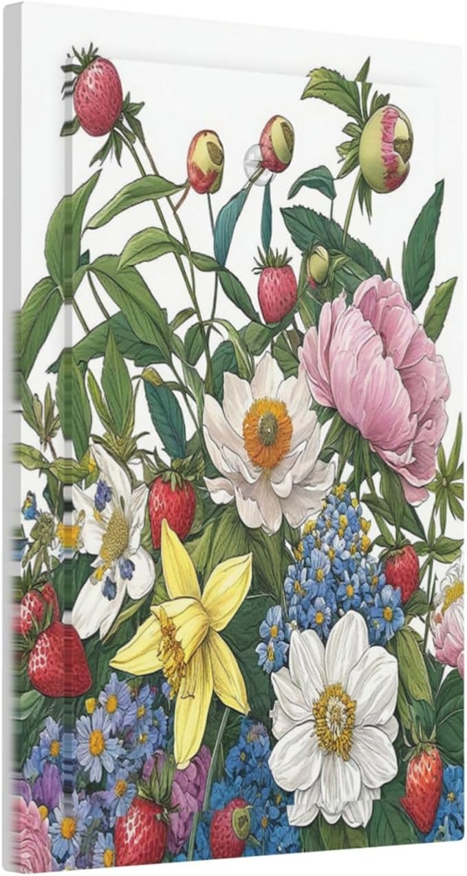Spring Watercolor Flower Plant Strawberry Peony Floral Light Switch Cover Plate 1 Gang Electrical Wall Plates Faceplate Decorative Switch Plate No Device Blank for Bedroom living Room Decor