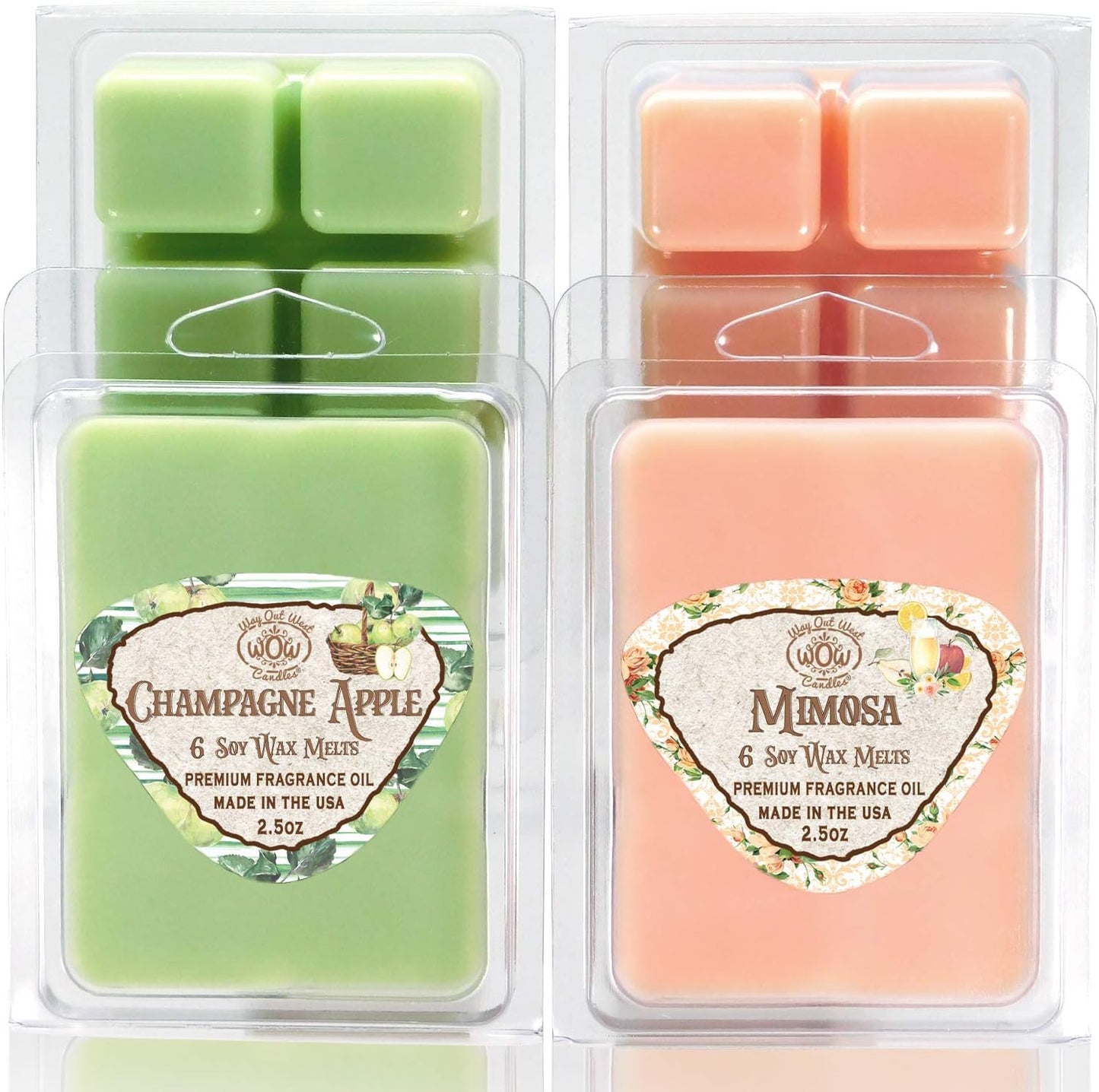 Scented Wax Melts for Wax Warmers - Highly Fragrant Air Freshener - 4 Pack Assorted Set of 6 Melt Cubes - Made in USA by Way Out West Candles (4, Mimosa & Champagne Apple)