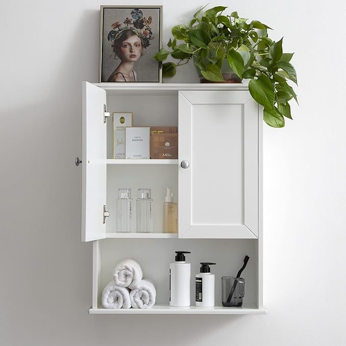 White Bathroom Wall Cabinet Over The Toilet Storage Cabinet, 24x30 Inch Wood Medicine Cabinets Wall Mounted Bathroom Cabinet with Doors for Laundry Room, Bedroom Kitchen