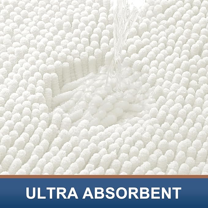 Smiry Luxury Chenille Bathroom Rugs 34x21, Extra Soft and Absorbent Shaggy Bath Mat, Machine Washable, Non-Slip Plush Carpet Runner for Tub, Shower, and Floor, Home Decor Accessories, Ivory