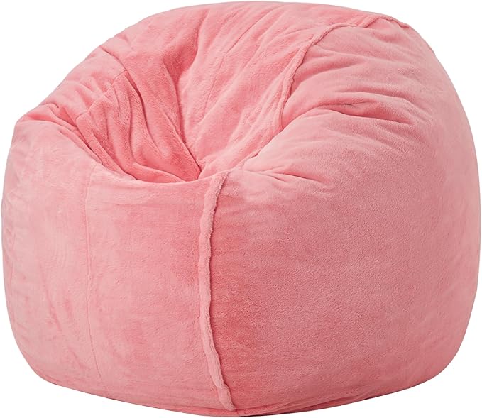 Hobestluk Bean Bag Chairs 2.5FT Beanbag Chair with Plush Faux Fur Cover Memory Foam Bean Bags, Small Bean Bag Chair for Living Room Bedroom, Playroom (Pink)