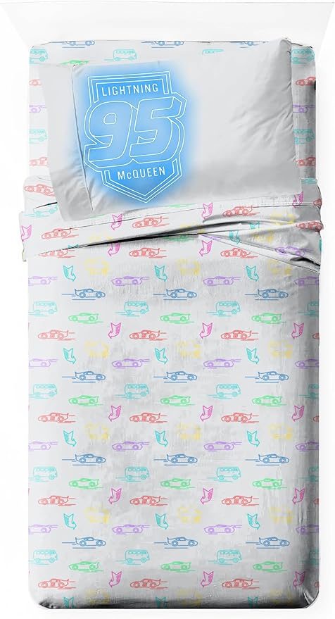 Jay Franco Kids Sheet Set with Fitted, Flat Sheets & Pillow Cover - Ultra-Soft Bedding with Pillowcase for Room Decor, Gray - Cars, 3 Piece Twin