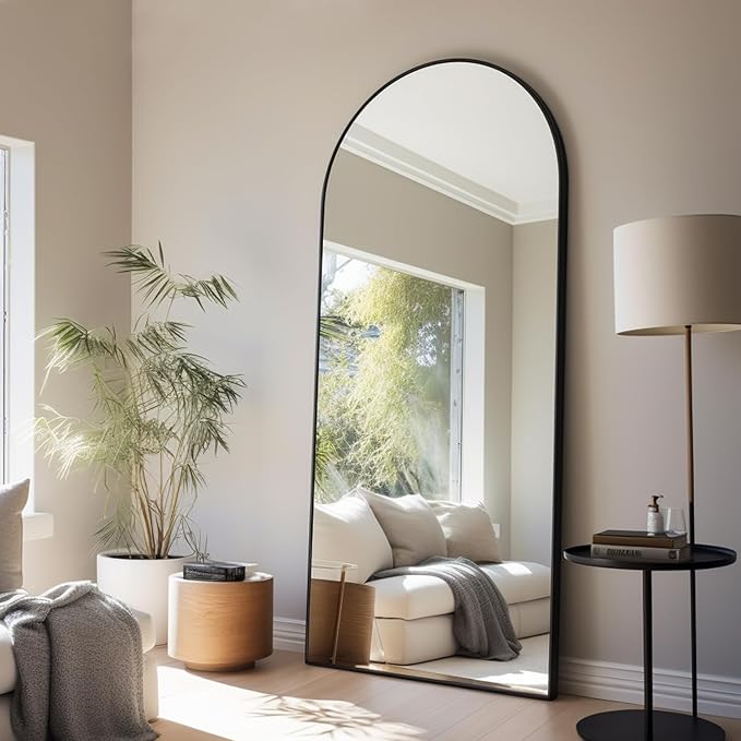 TinyTimes 71''x30'' Oversized Arched Full Length Mirror Large Full Body Floor Mirror with Stand for Hanging, Big Full Size Long Mirror with Aluminum Frame for Bedroom, Living Room (Black)