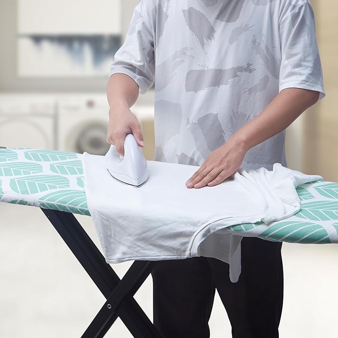 Ironing Board Cover and Pad, Standard Size 15 x 54, Thick Padding with Elasticized Edges, Heat Reflective with Hook and Loop Fasteners, 3 Layers Iron Board Cover (Green Leaf)