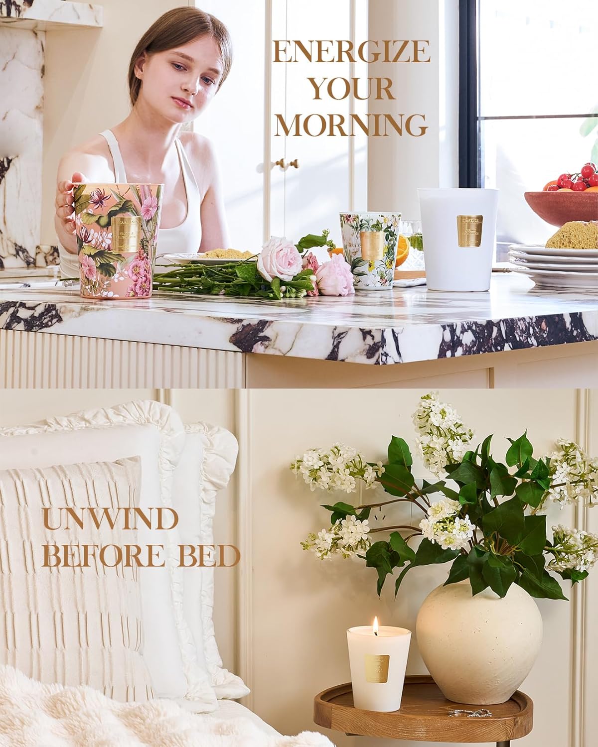 M&SENSE Jasmine Garland Scented Natural Soy Wax Candle, 14.1oz 60 Hours Long Lasting Slow Burning Candles for Home Decor, Aromatherapy Candle for Stress Relief