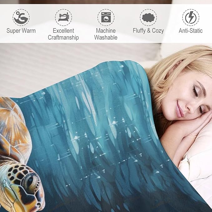 Sea Turtles Throw Blanket for Teens Boys Girls and Adults Soft Warm Cozy Funny Midweight Food Flannel Blankets for Couch Sofa Bed Camping Travel Home Decor 40" X 50"