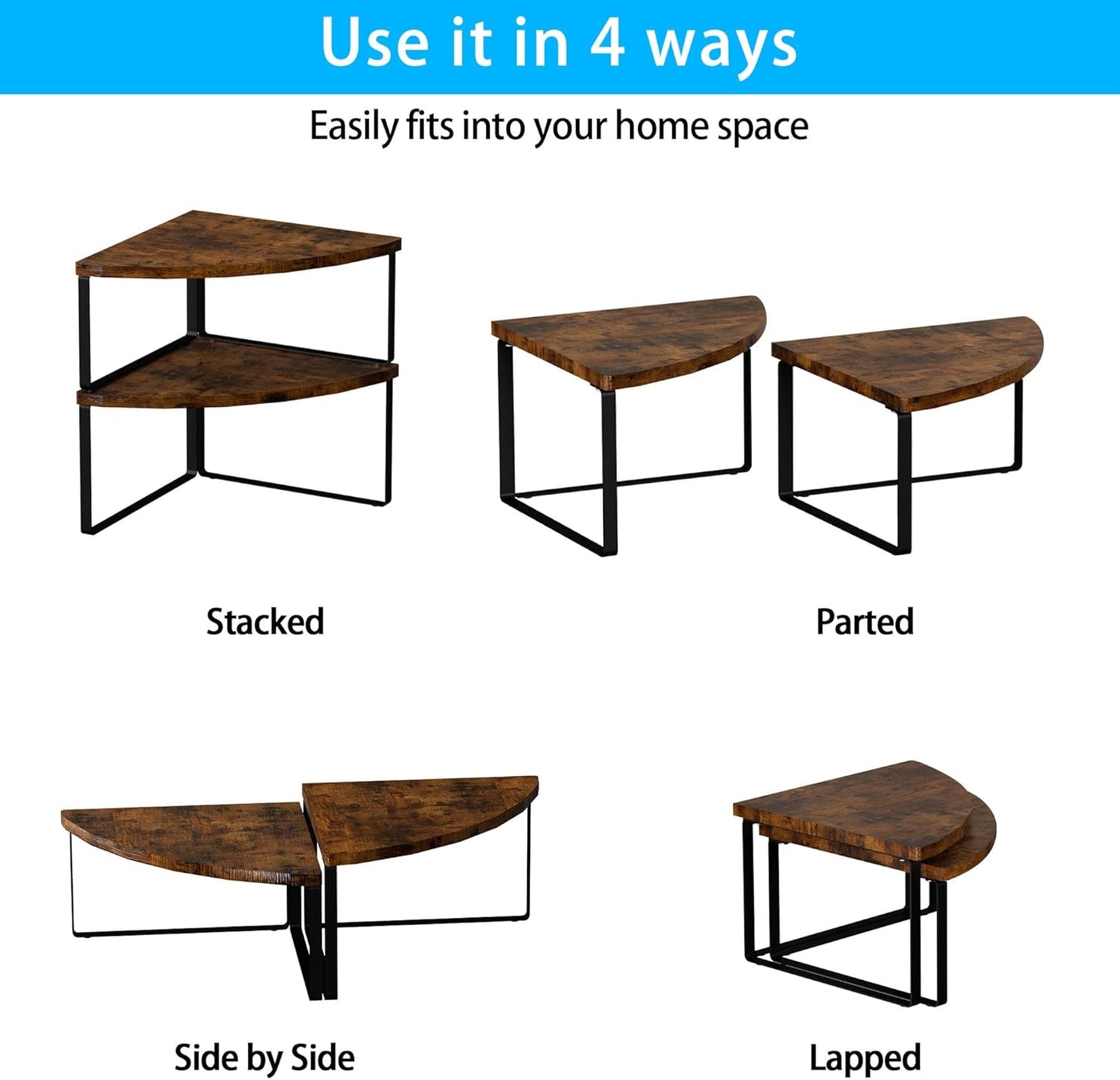 Corner Shelf Countertop Organizer - Set of 2 Corner Shelves for Kitchen Cabinet Organizer, Spice Rack, Stackable Bathroom Organizers and Storage, Sink Rack, Corner Cabinet, Counter Decor, Rustic Brown