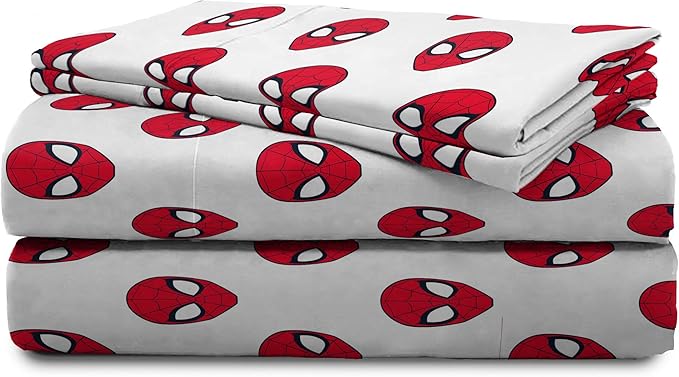 Jay Franco Kids Sheet Set with Fitted, Flat Sheets & Pillow Cover - Ultra-Soft Bedding with Pillowcase for Room Decor, Red - Spiderman, 4 Piece Queen