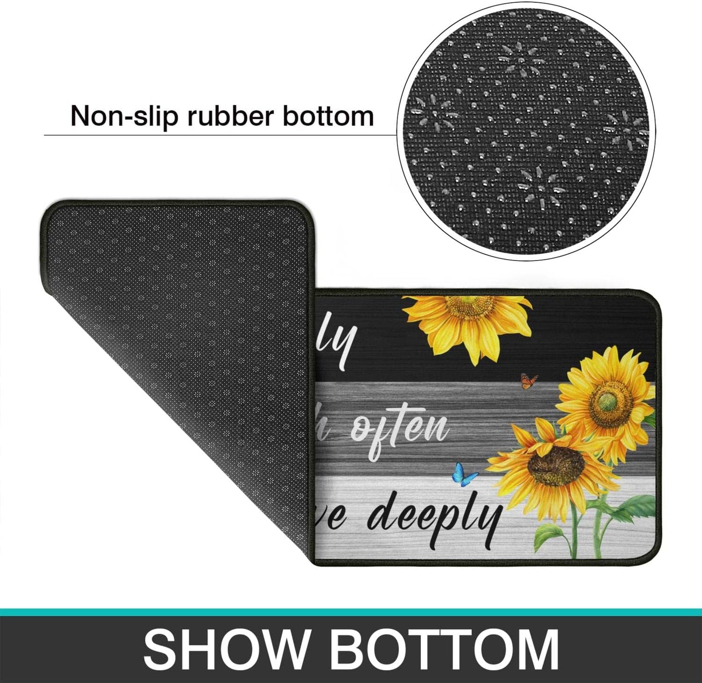 2 Piece Sunflower Kitchen Decor Rugs Set, Farmhouse Country Kitchen Rugs and Mats Non Skid Washable Absorbent Microfiber Kitchen Accessories Decoration Floor Mats 17"x47"+17"x30"