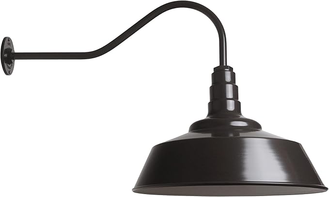Steel Lighting Co. Redondo Barn Light | Outdoor Wall Mounted | 20 inch Dome | 23 inch Gooseneck | Large Farmhouse Warehouse Light Made in America | Dark Bronze Exterior/White Interior
