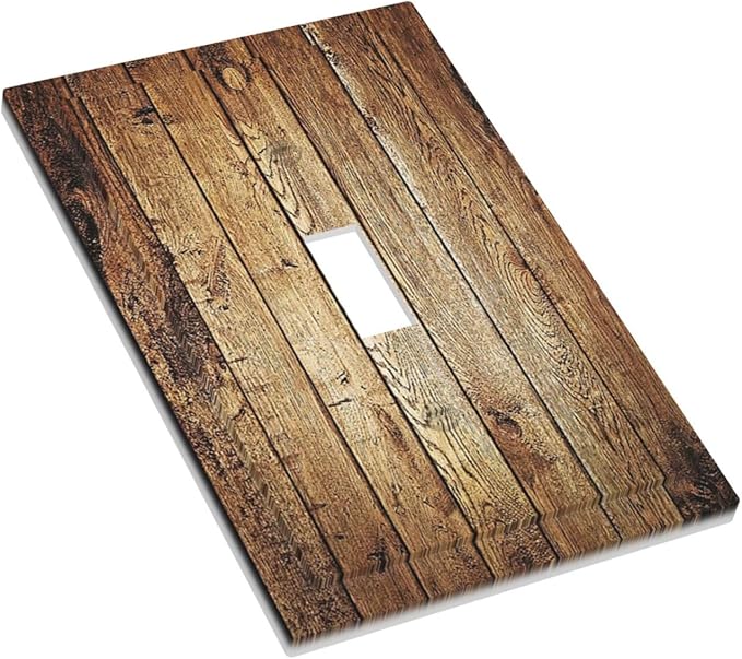 Rustic Brown Wood Natural Wooden Decorative Light Switch Cover 1 Gang Single Toggle Device Electrical Faceplate Switchplates Decorator Outlet Wall Plate for Bedroom Home Decor