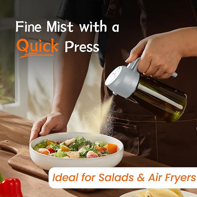 TrendPlain - Original 16oz/470ml Olive Oil Dispenser Bottle for Kitchen Gadgets and Air Fryer Accessories - Olive Oil Sprayer for Cooking w/Stickers - Black&Ash