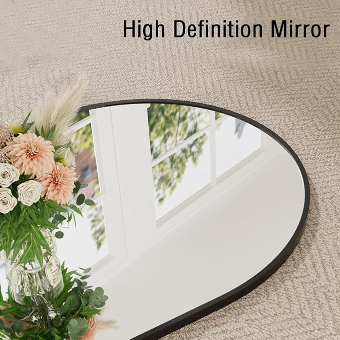 TinyTimes 81''x41'' Oversized Full Length Mirrors, Arched Floor Mirror with Stand, Full Body Large Standing Mirror/Leaning/Hanging Wall Mounted for Living Room, Bedroom, Black