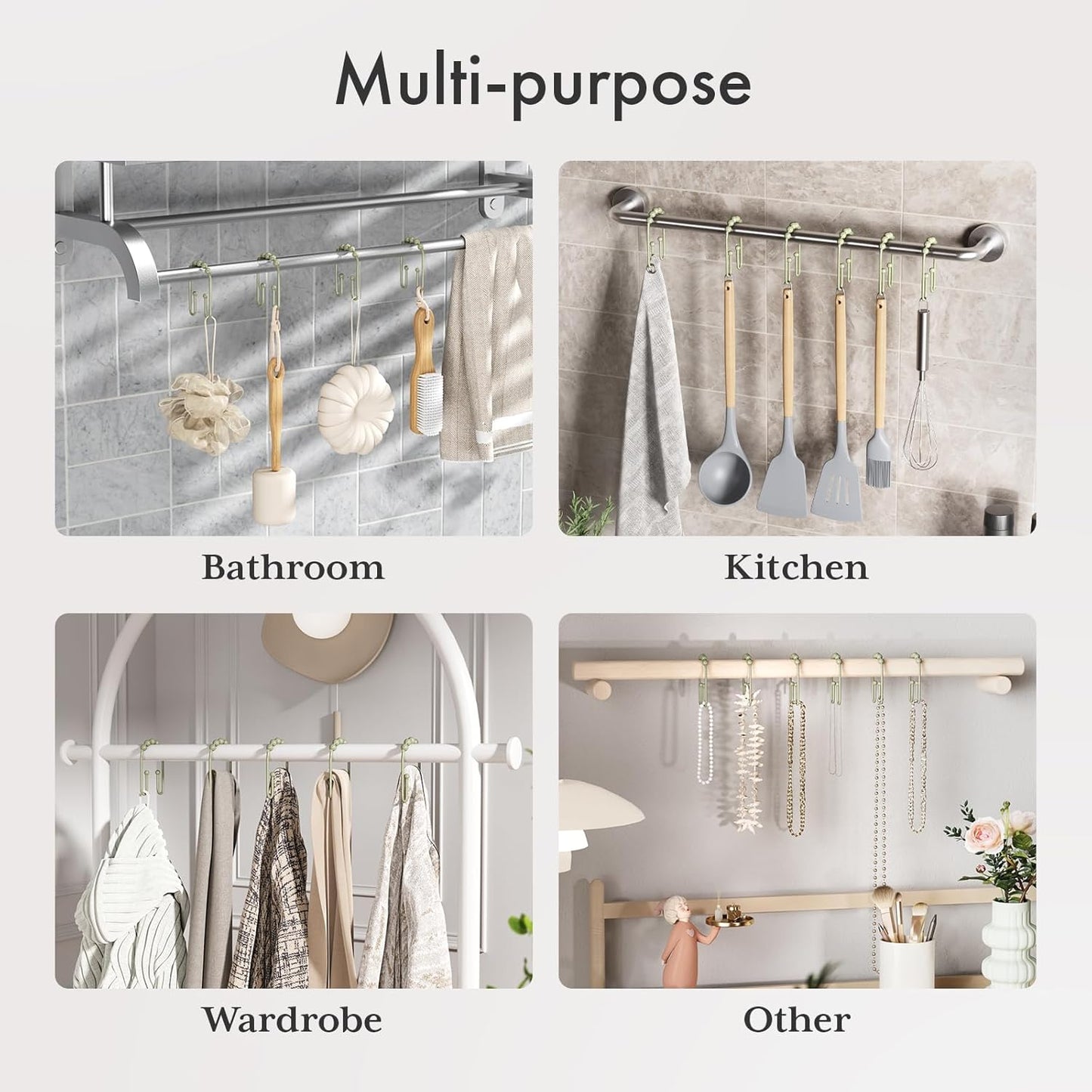 AmazerBath Sage Green Shower Curtain Hooks - Rust Proof Non-Slip Double Hooks for Curtains, Sturdy Metal Rings 12Pcs