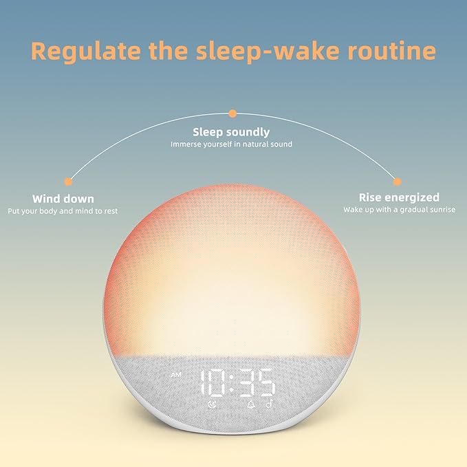 Sunrise Alarm Clock White Noise Machine: Natural Wake Up Light - Dimmable Clock with Bluetooth Speaker for Bedroom - 25 Sleep Sounds for Baby Adults Kids Frost White