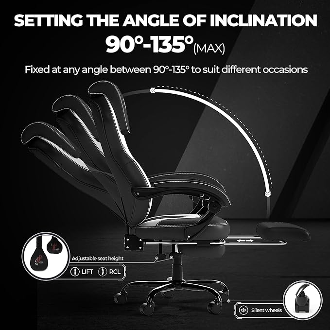 Ergonomic Office Chair with Adjustable Headrest and Footrest, High Back Computer Desk Chair with Linkage Armrests, Reclining Swivel Chair for Home Office, Executive Office Chair (White)