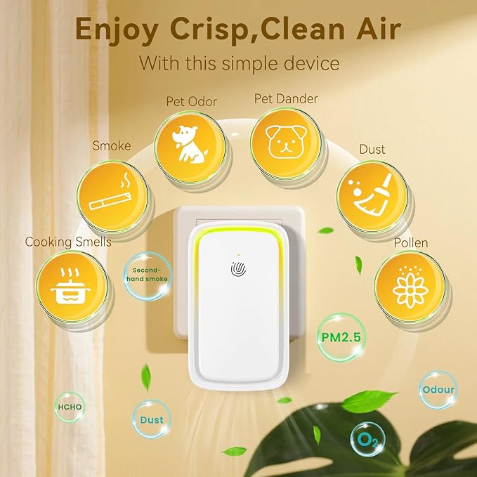 4Pack Air Ionizer for Home Negative Ion Air Purifier Plug In, Quiet Air Freshener Mini Portable Filterless Air Cleaner for Bedroom, Office