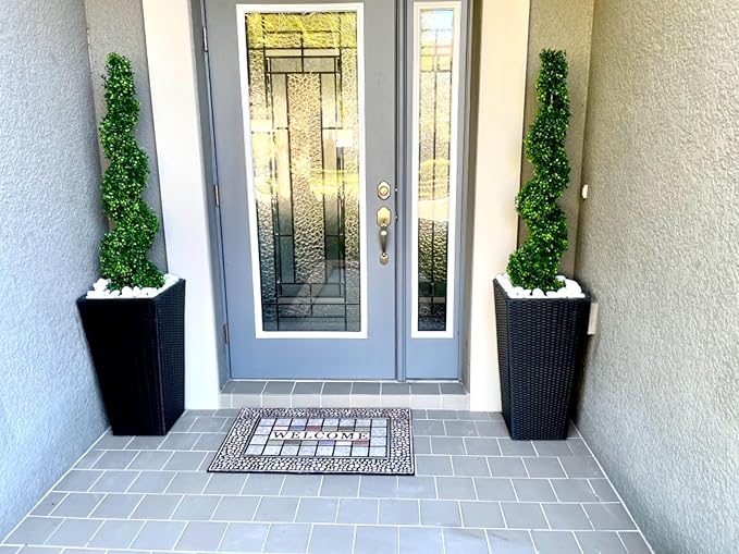 4' Spiral Boxwood Topiary Trees Artificial Outdoor Plants in Plastic Pot Front Porch Plants Set of 2