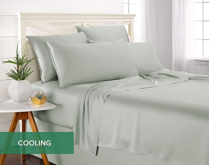 Split King Sheets by Pure Bamboo, Genuine 100% Organic Viscose Derived from Bamboo Bed Sheet Set, Soft & Cooling, Double Stitching *Not for Split Top (Split King, Sea Glass)