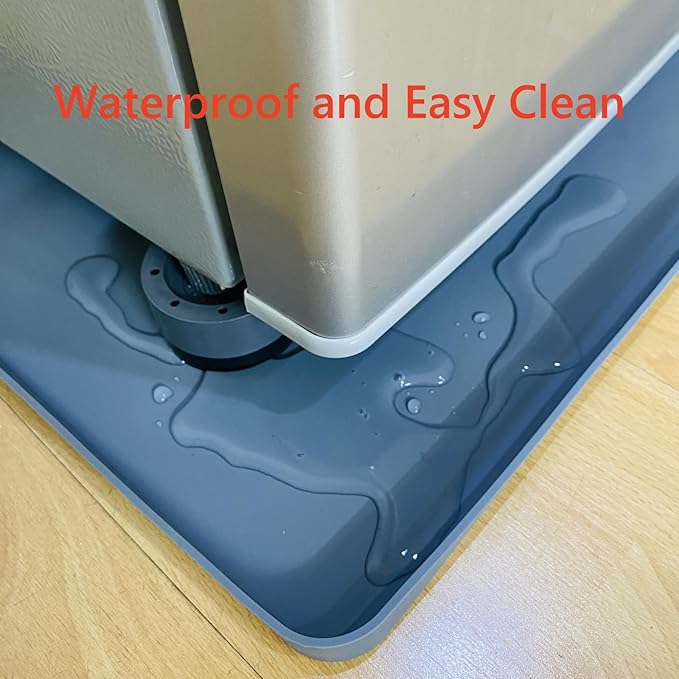 Mini Fridge Silicone Mat with Raised Edges, 24" x 24" x 0.8" Mini Fridge Drip Tray With 4 Base Raisers, Mini Refrigerator Carpets Floor Protector (Black)