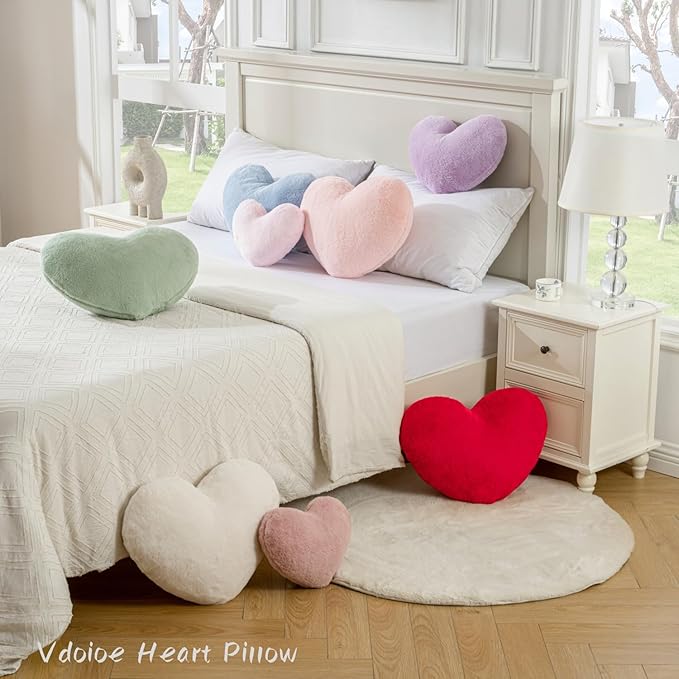 Heart Pillow White Heart Shaped Throw Pillows Super Soft Faux Rabbit Fur Heart Throw Pillow Valentines Day Decorations Pillow,Wedding Decor