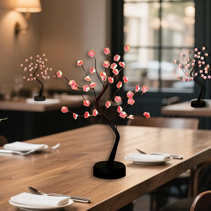 2 Pack Cherry Blossom Tree Lamp, 18inch 36 Led Bonsai Tree Lights, Battery/USB Operated Japanese Decor Night Lights for Bedroom Home Idea, Warm White
