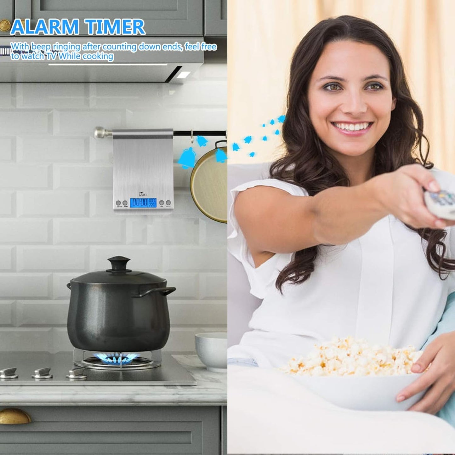 Digital Kitchen Scale Ultra Slim Multifunction Stainless Steel Hook Design Food Scale 11lb 5kg with Back-Lit LCD Display Ideal for Measuring Ingredients and Liquids