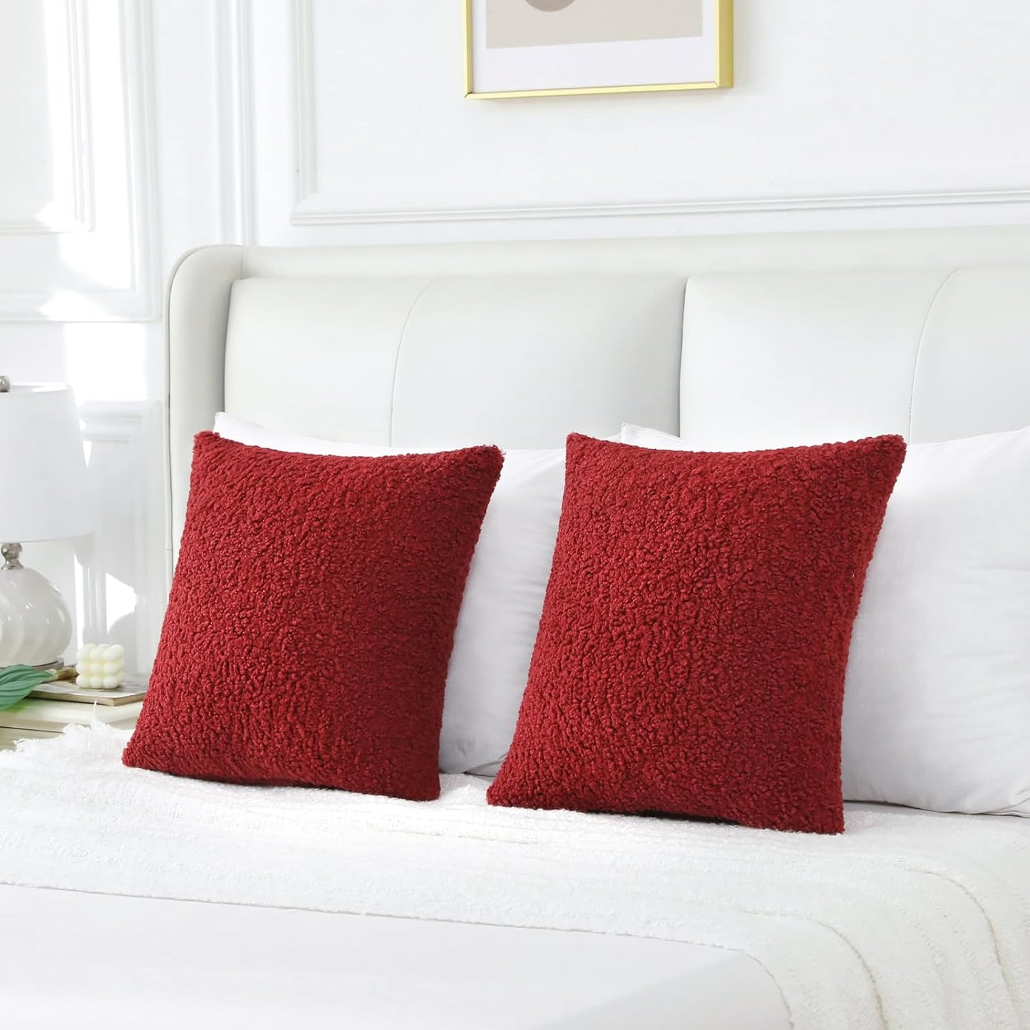 FUTEI Maroon Throw Pillow Covers 20x20 Inch Set of 2,Furry Faux Fur Teddy Boucle Textured Cushion Covers,Soft Fluffy Decorative Pillow Case,Home Decor for Couch Bed Living Room Office Car