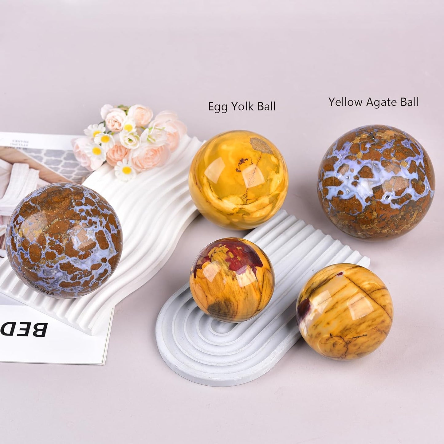 JIC Gem Yellow Healing Crystal Ball Sphere Natural Gemstone Ball Egg Yolk Stone Crystal Decorative Ball Chakra Meditation Reiki Home Office Decoration 8-9cm